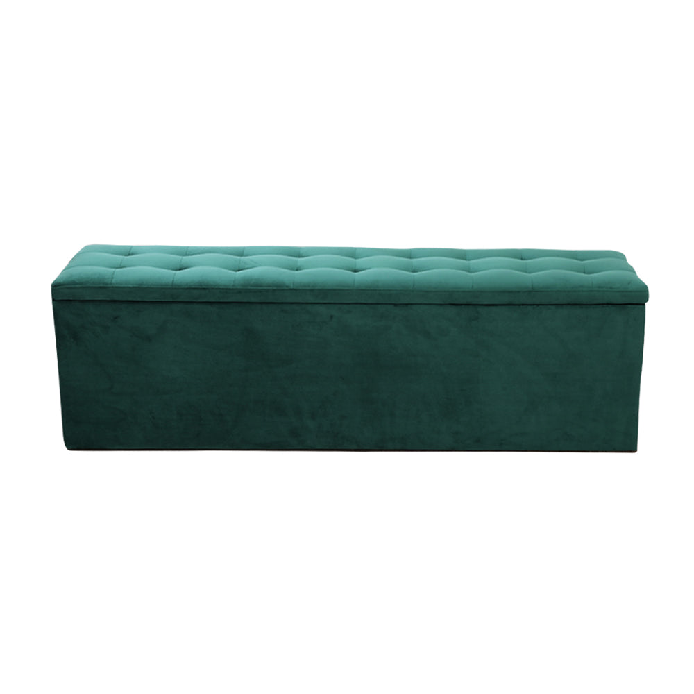 Artiss Storage Ottoman Blanket Box 140cm Velvet Green-2