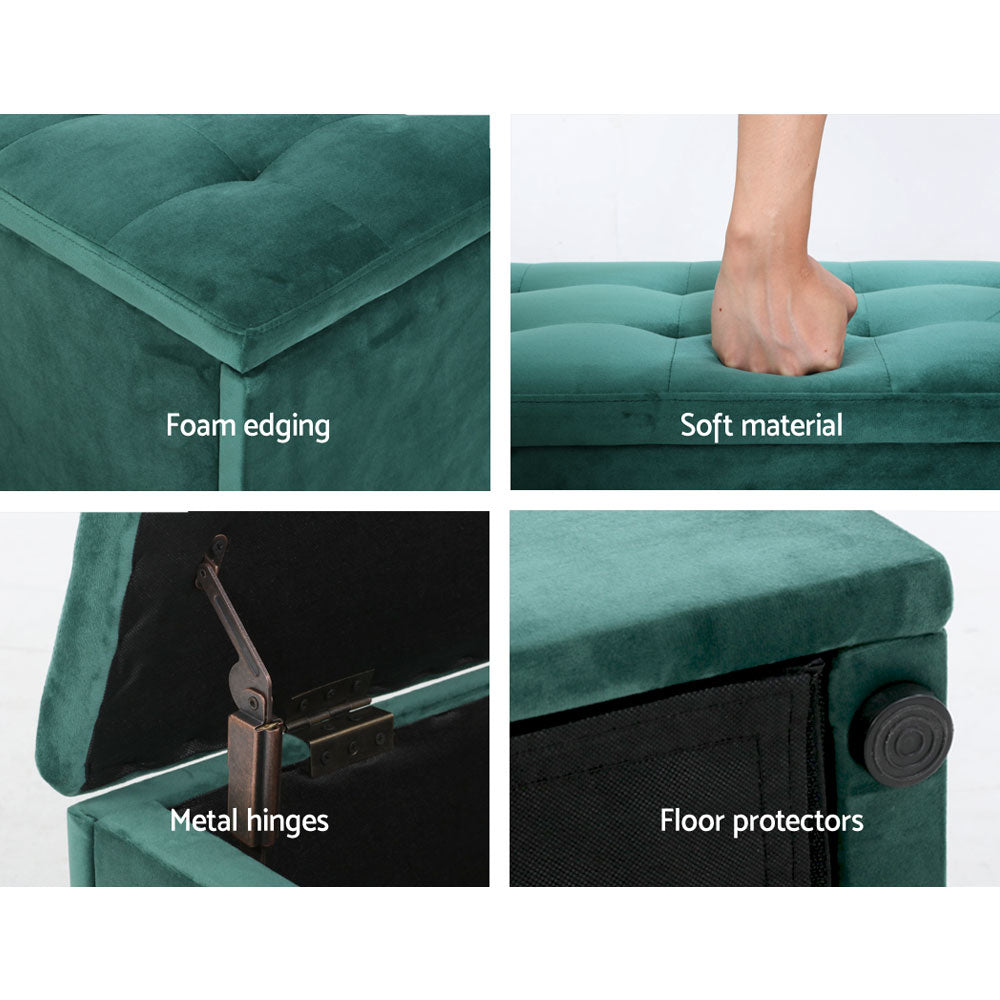 Artiss Storage Ottoman Blanket Box 140cm Velvet Green-4