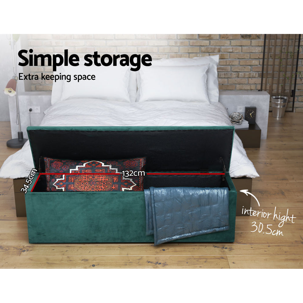 Artiss Storage Ottoman Blanket Box 140cm Velvet Green-5