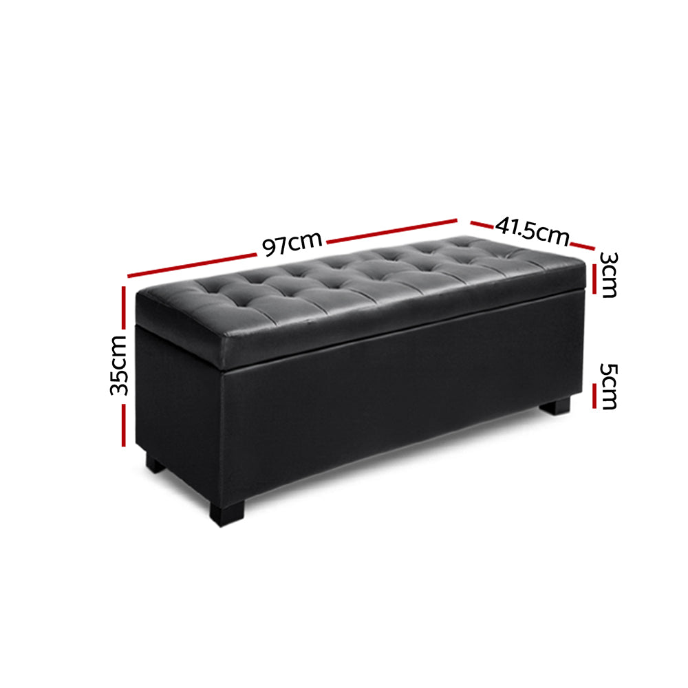 Artiss Storage Ottoman Blanket Box 97cm Leather Black-1