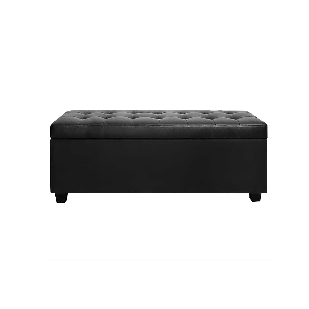 Artiss Storage Ottoman Blanket Box 97cm Leather Black-2