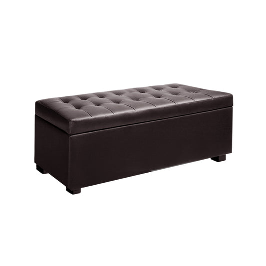 Artiss Storage Ottoman Blanket Box 97cm Leather Brown-0