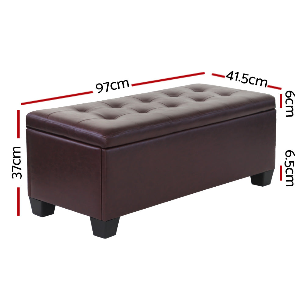 Artiss Storage Ottoman Blanket Box 97cm Leather Brown-1