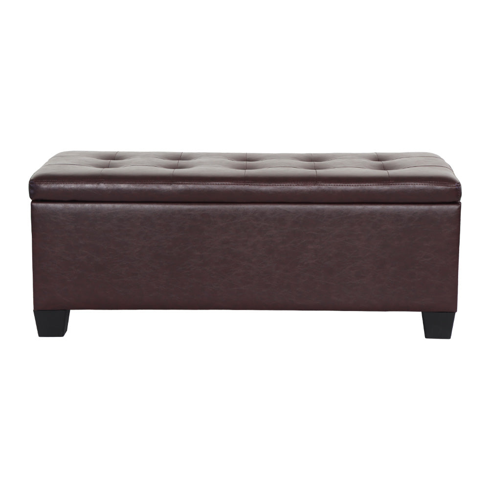 Artiss Storage Ottoman Blanket Box 97cm Leather Brown-2