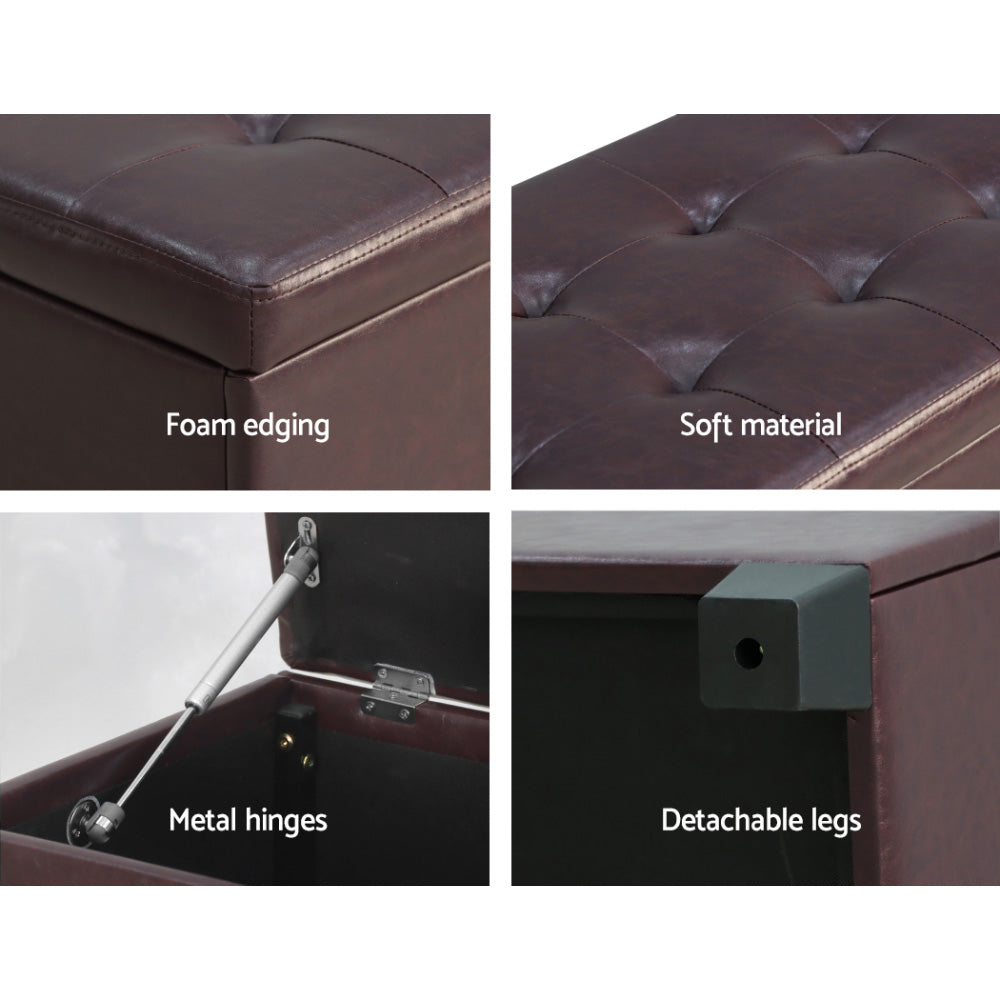 Artiss Storage Ottoman Blanket Box 97cm Leather Brown-3