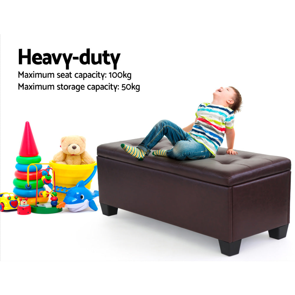 Artiss Storage Ottoman Blanket Box 97cm Leather Brown-5