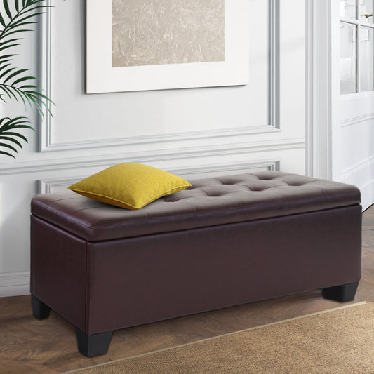 Artiss Storage Ottoman Blanket Box 97cm Leather Brown-0