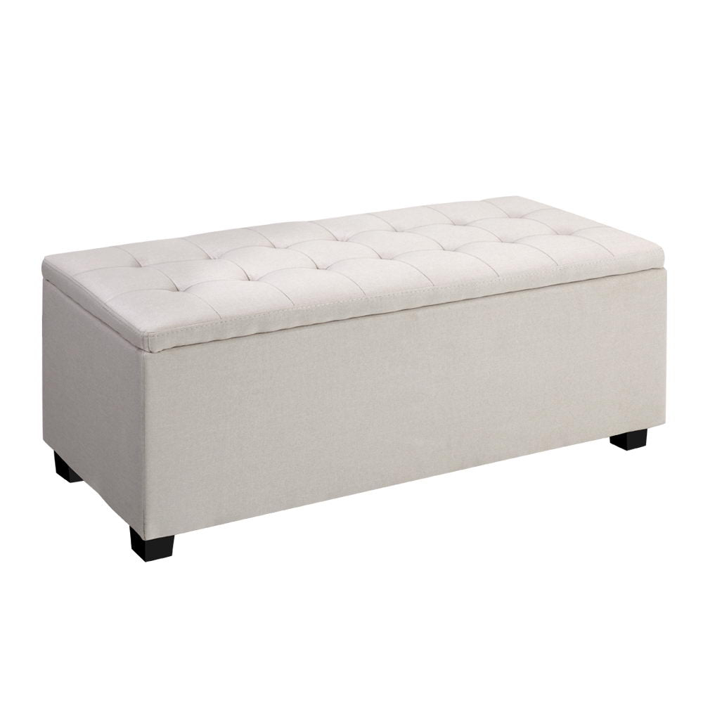 Artiss Storage Ottoman Blanket Box 97cm Linen Beige-0