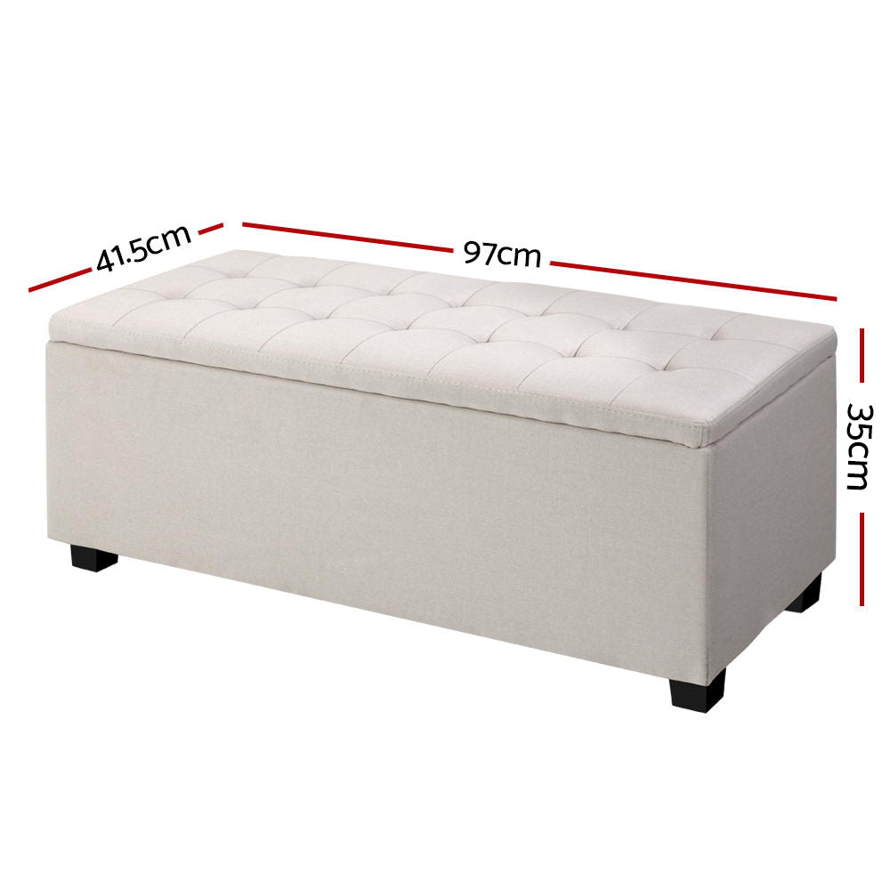 Artiss Storage Ottoman Blanket Box 97cm Linen Beige-1