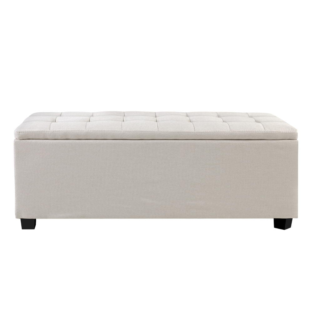 Artiss Storage Ottoman Blanket Box 97cm Linen Beige-2