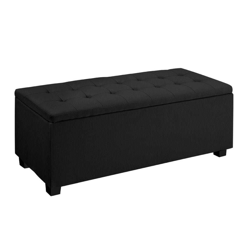 Artiss Storage Ottoman Blanket Box 97cm Linen Black-0