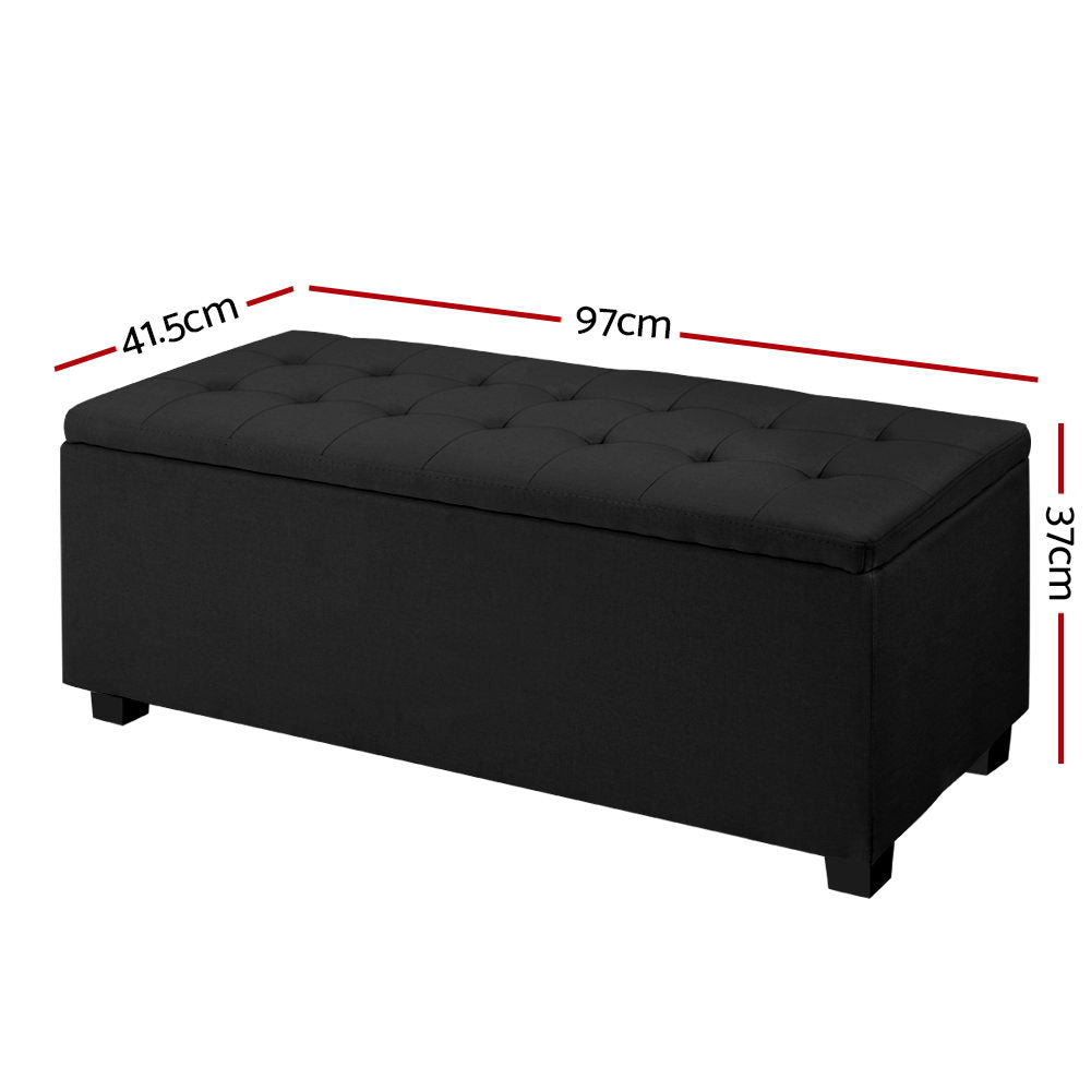 Artiss Storage Ottoman Blanket Box 97cm Linen Black-1