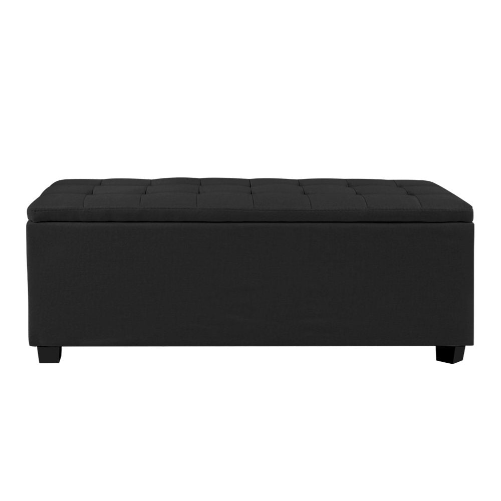 Artiss Storage Ottoman Blanket Box 97cm Linen Black-2