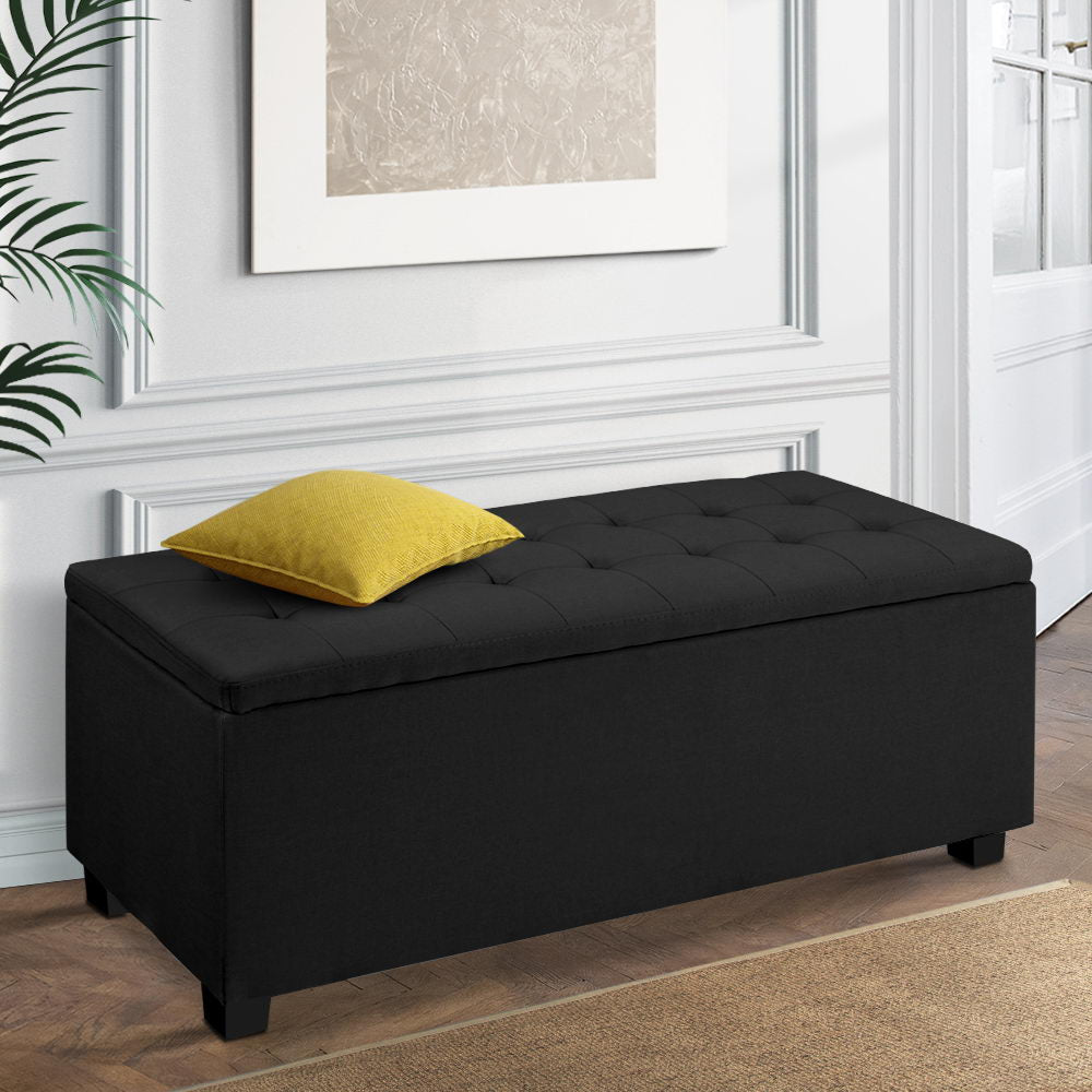 Artiss Storage Ottoman Blanket Box 97cm Linen Black-6