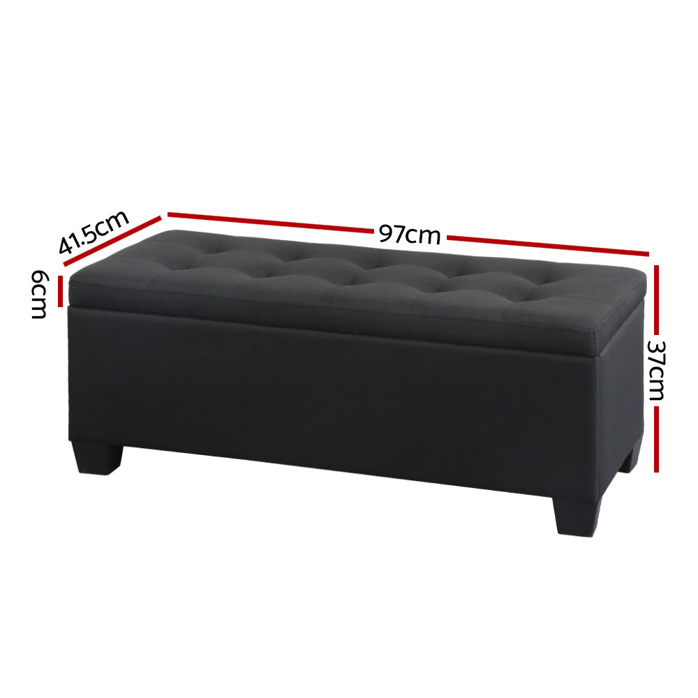 Artiss Storage Ottoman Blanket Box 97cm Linen Black-1