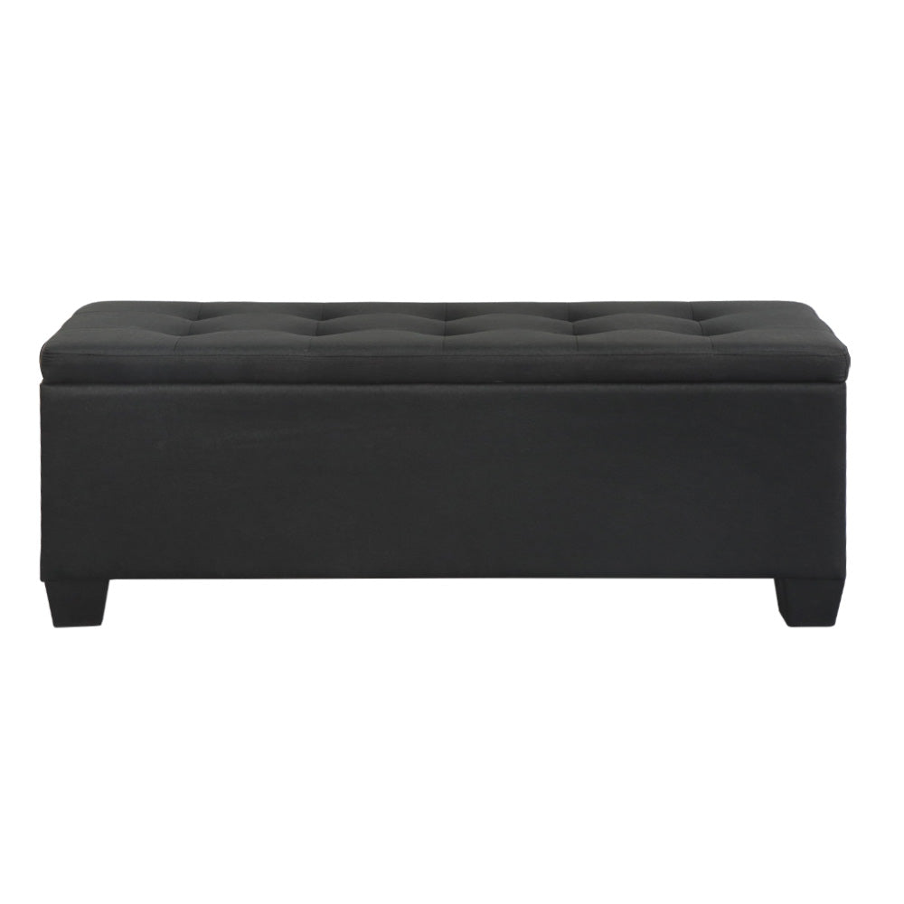 Artiss Storage Ottoman Blanket Box 97cm Linen Black-2