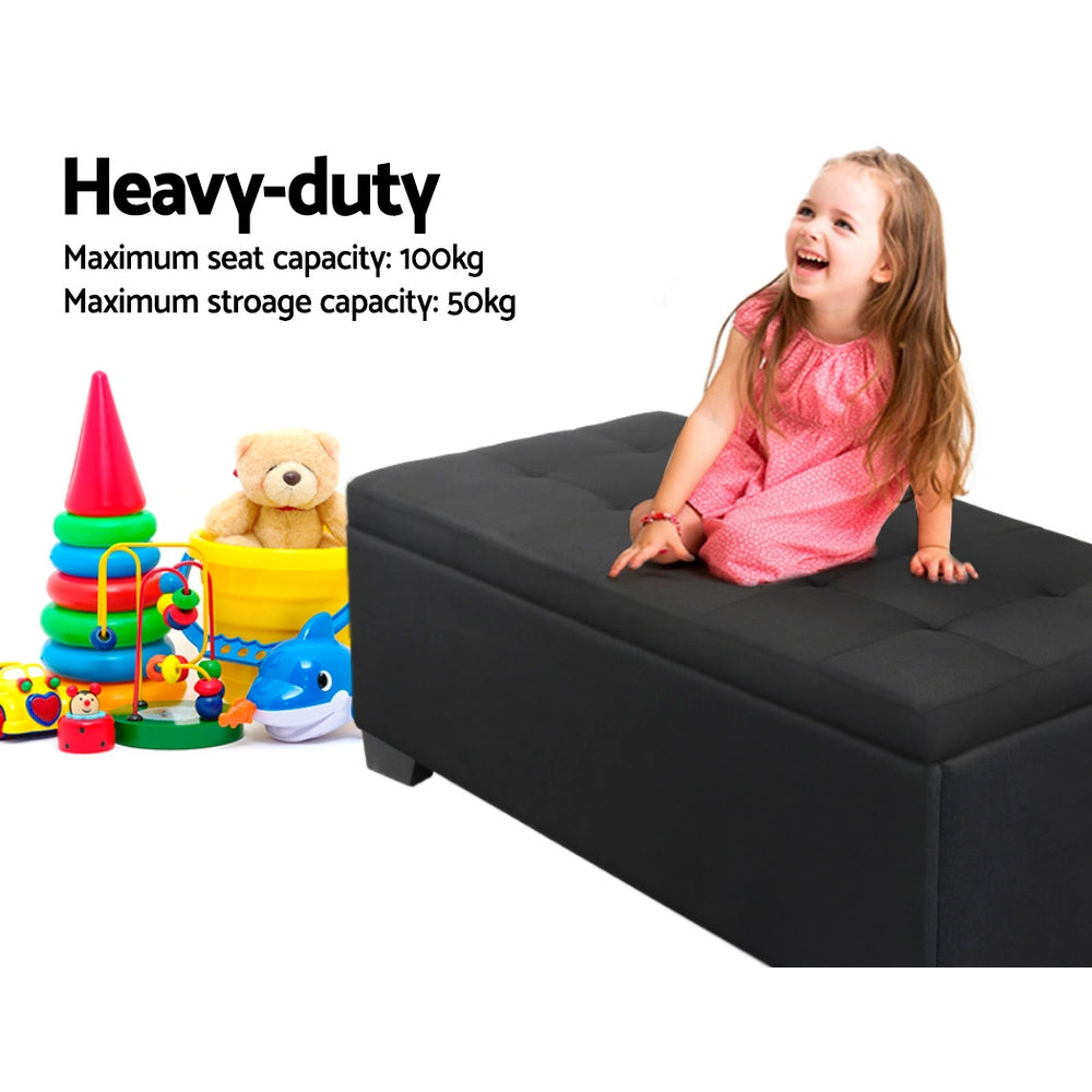 Artiss Storage Ottoman Blanket Box 97cm Linen Black-3