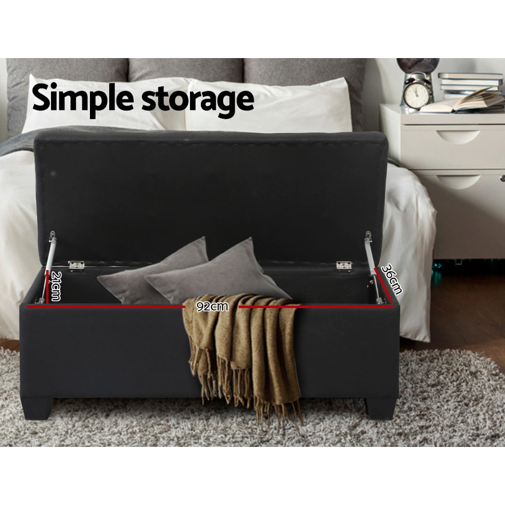 Artiss Storage Ottoman Blanket Box 97cm Linen Black-5