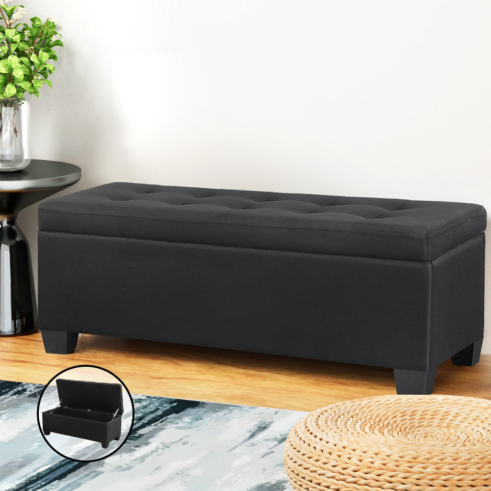 Artiss Storage Ottoman Blanket Box 97cm Linen Black-6