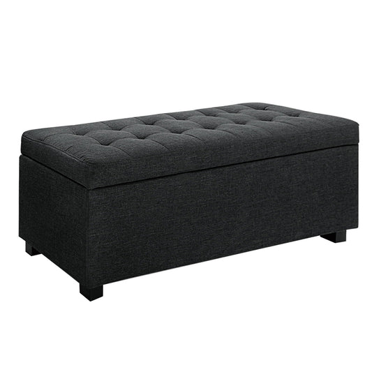 Artiss Storage Ottoman Blanket Box 97cm Linen Charcoal-0