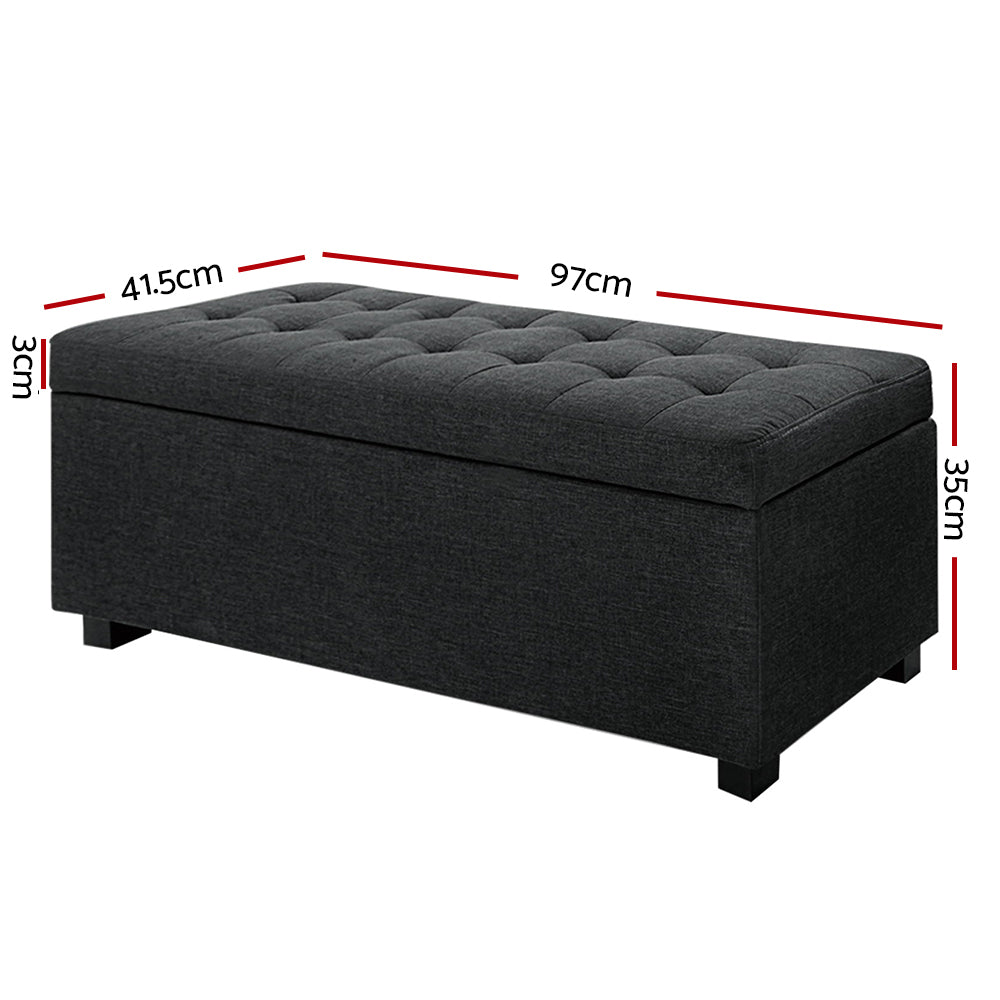 Artiss Storage Ottoman Blanket Box 97cm Linen Charcoal-1