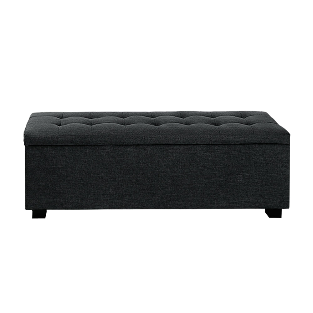 Artiss Storage Ottoman Blanket Box 97cm Linen Charcoal-2