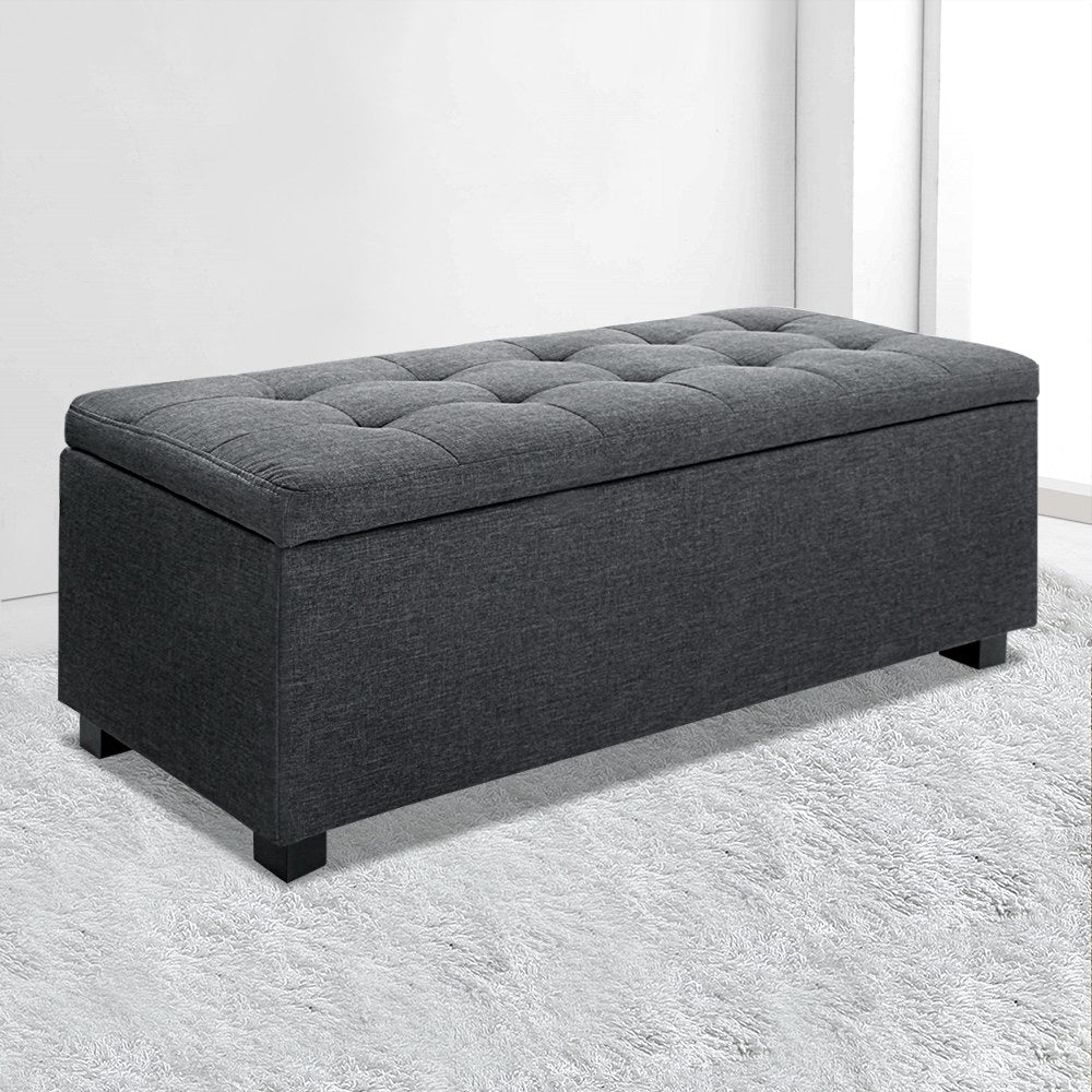 Artiss Storage Ottoman Blanket Box 97cm Linen Charcoal-6