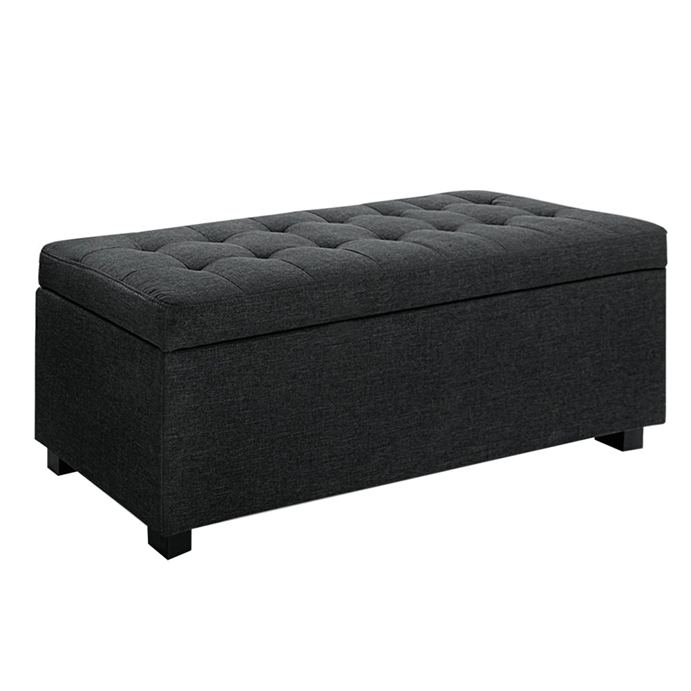 Artiss Storage Ottoman Blanket Box 97cm Linen Charcoal-7