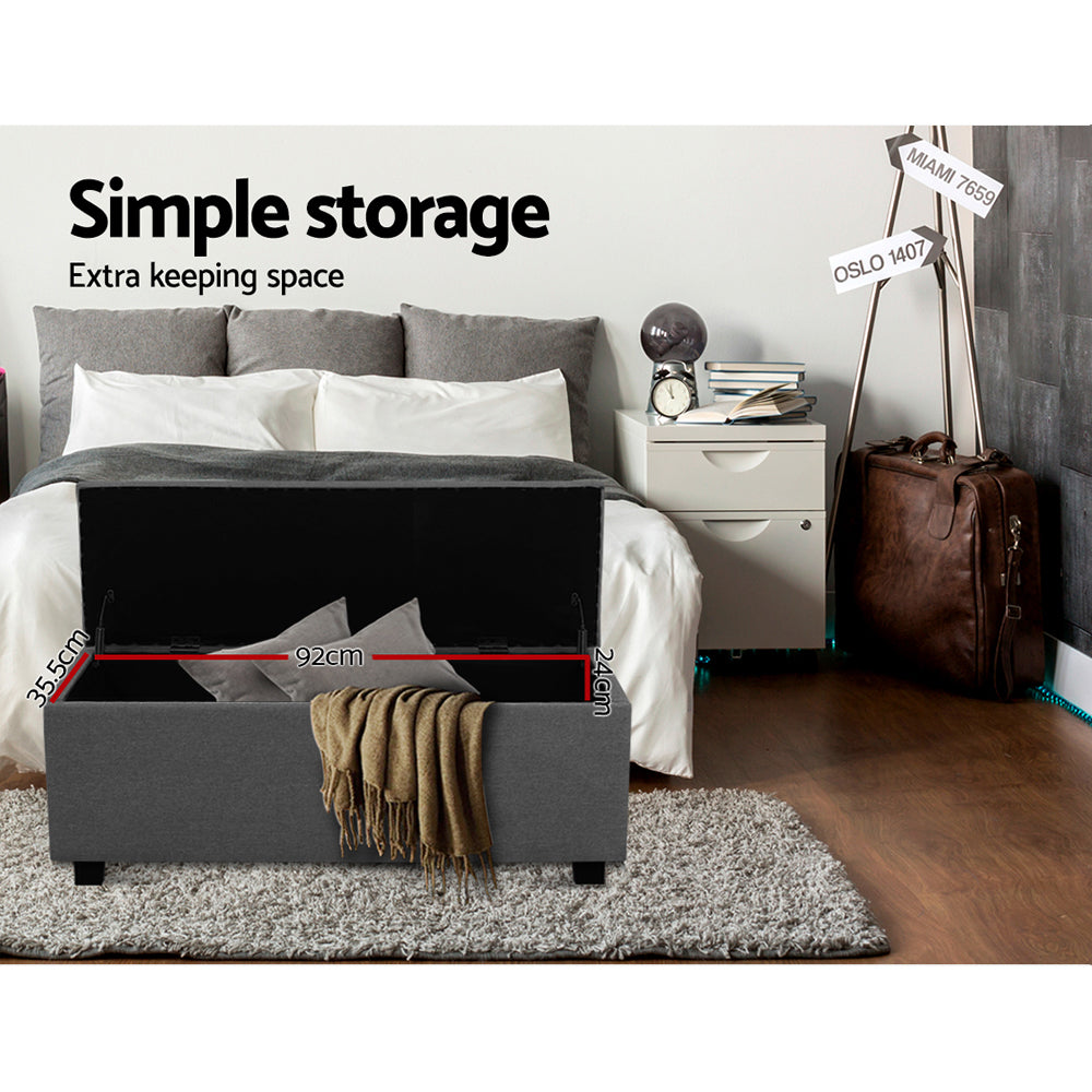 Artiss Storage Ottoman Blanket Box 97cm Linen Grey-4