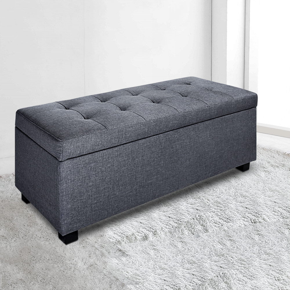 Artiss Storage Ottoman Blanket Box 97cm Linen Grey-6