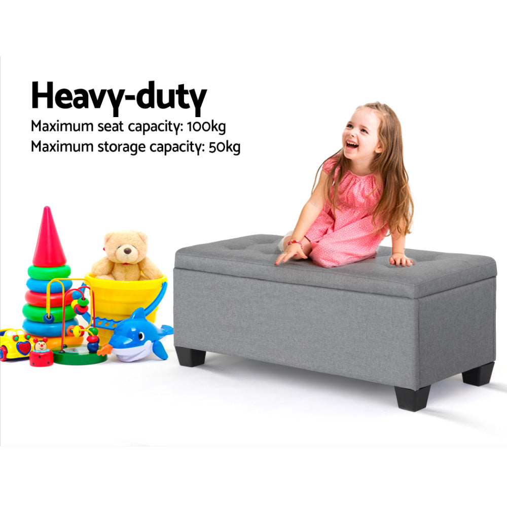 Artiss Storage Ottoman Blanket Box 97cm Linen Grey-3