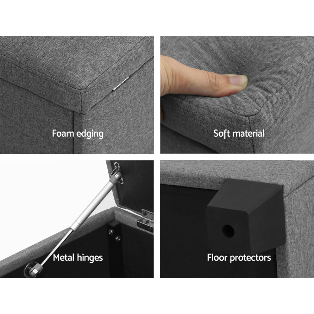 Artiss Storage Ottoman Blanket Box 97cm Linen Grey-4