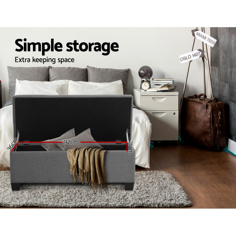 Artiss Storage Ottoman Blanket Box 97cm Linen Grey-5