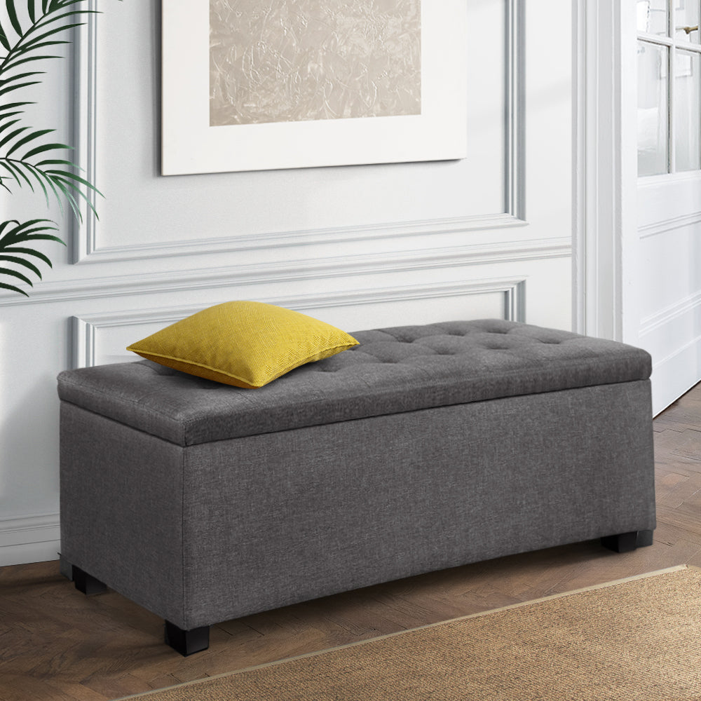 Artiss Storage Ottoman Blanket Box 97cm Linen Grey-7