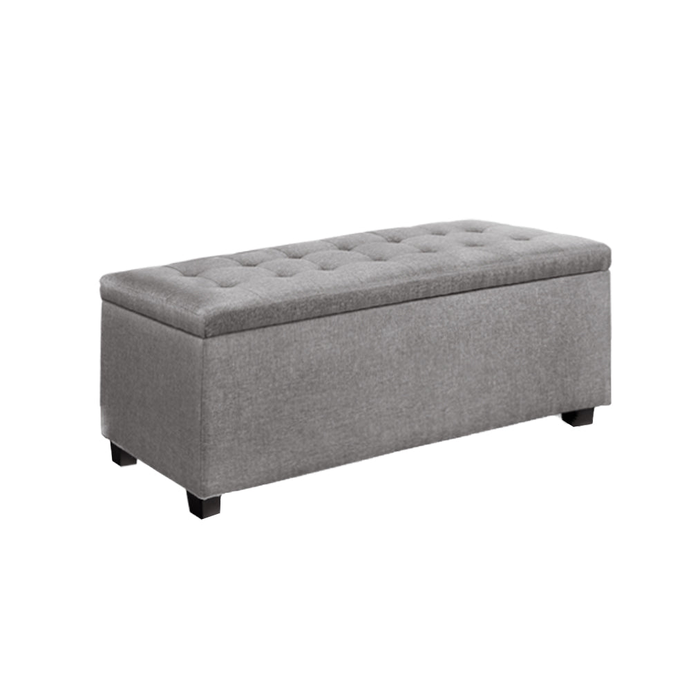 Artiss Storage Ottoman Blanket Box 97cm Linen Light Grey-0