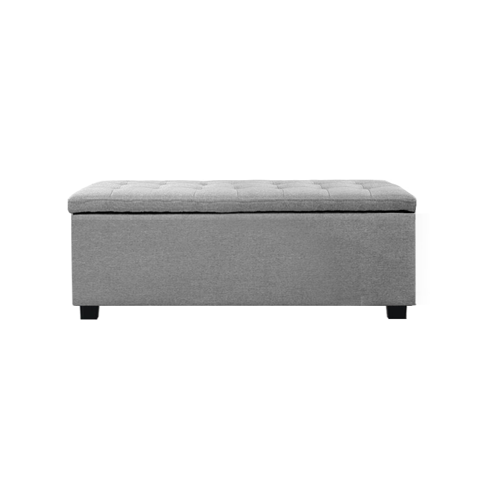 Artiss Storage Ottoman Blanket Box 97cm Linen Light Grey-2