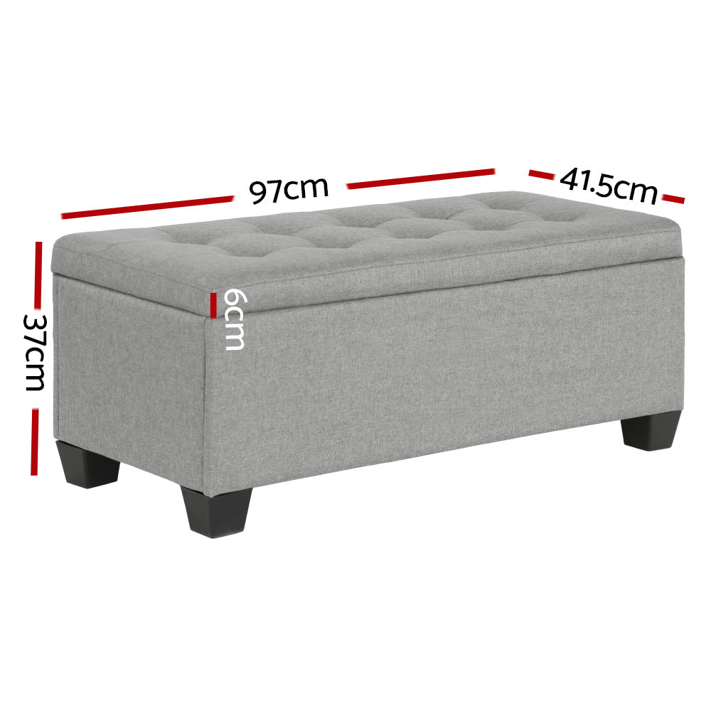 Artiss Storage Ottoman Blanket Box 97cm Linen Light Grey-1