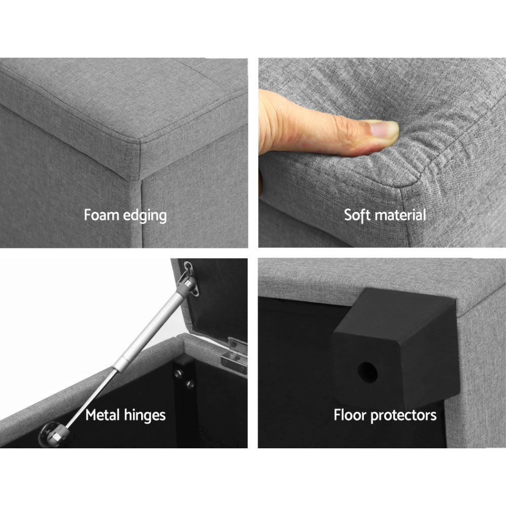 Artiss Storage Ottoman Blanket Box 97cm Linen Light Grey-4