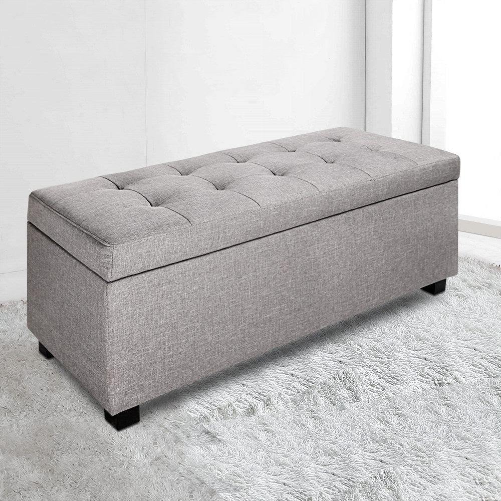 Artiss Storage Ottoman Blanket Box 97cm Linen Light Grey-6