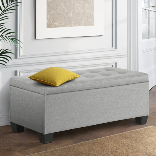 Artiss Storage Ottoman Blanket Box 97cm Linen Light Grey-0
