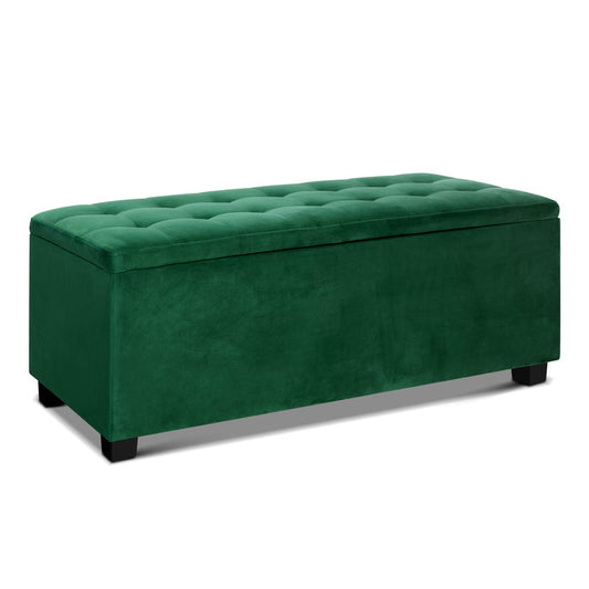 Artiss Storage Ottoman Blanket Box 98cm Velvet Green-0