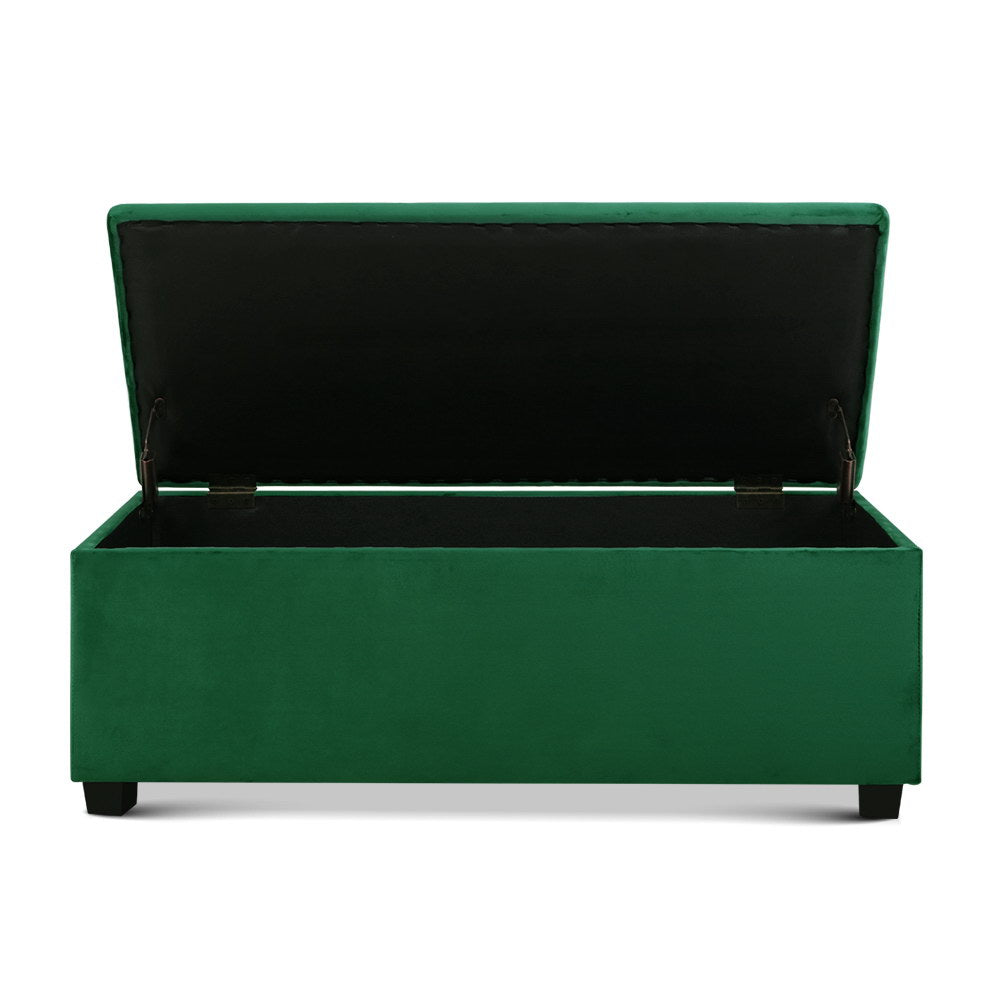 Artiss Storage Ottoman Blanket Box 98cm Velvet Green-2