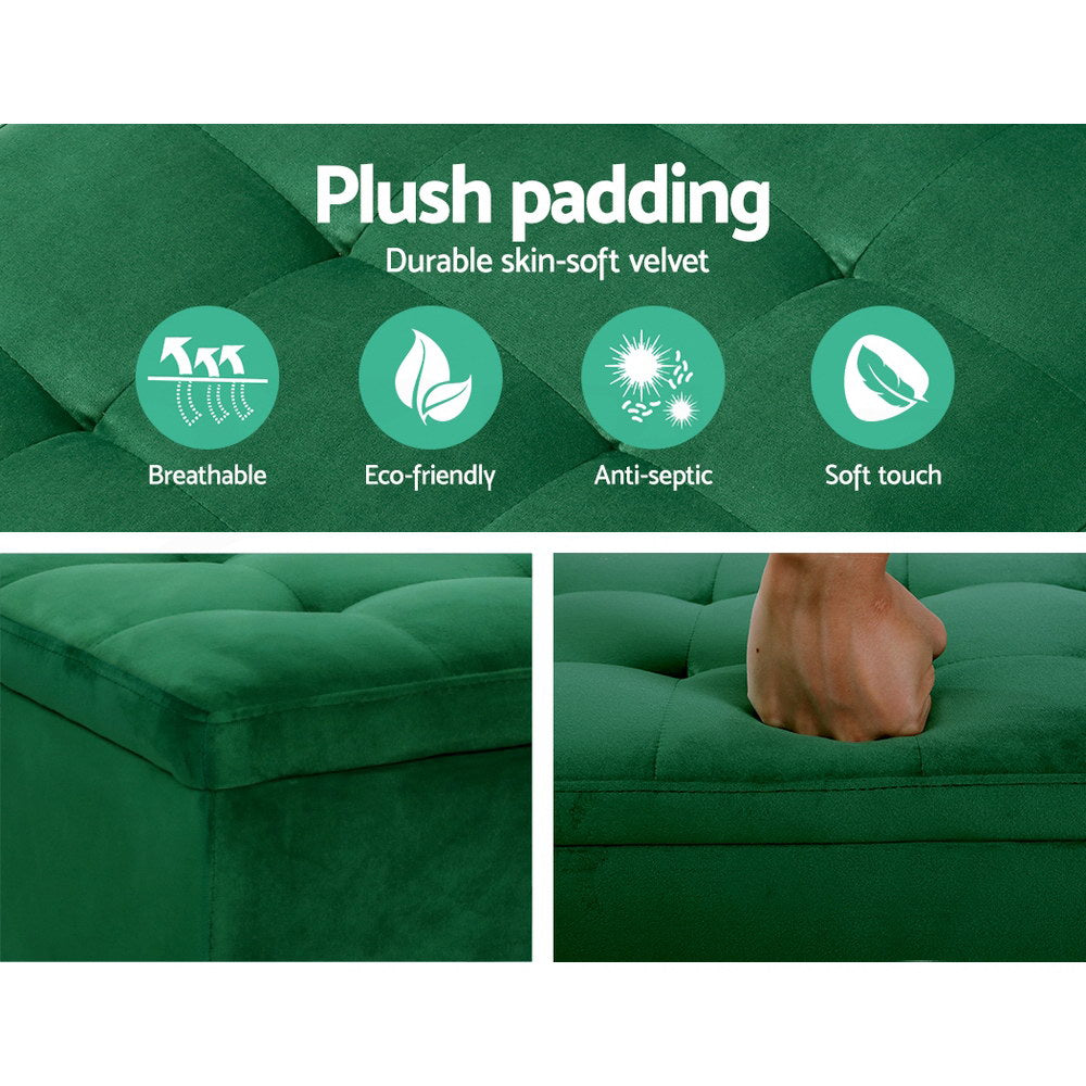 Artiss Storage Ottoman Blanket Box 97cm Velvet Green-5