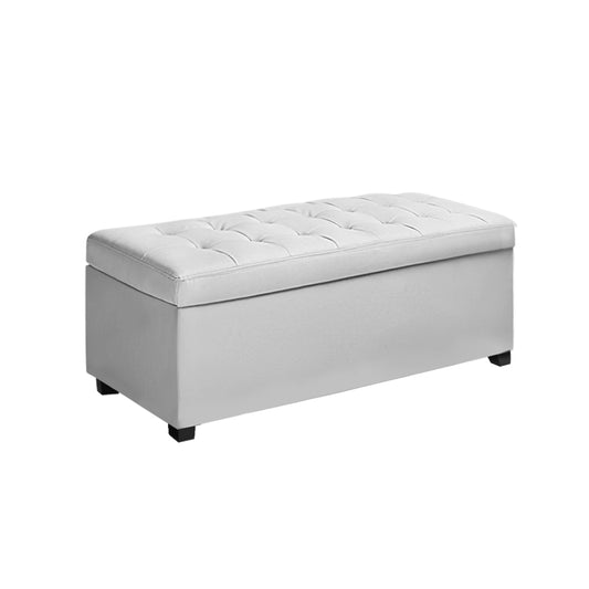 Artiss Storage Ottoman Blanket Box 97cm Leather White-0