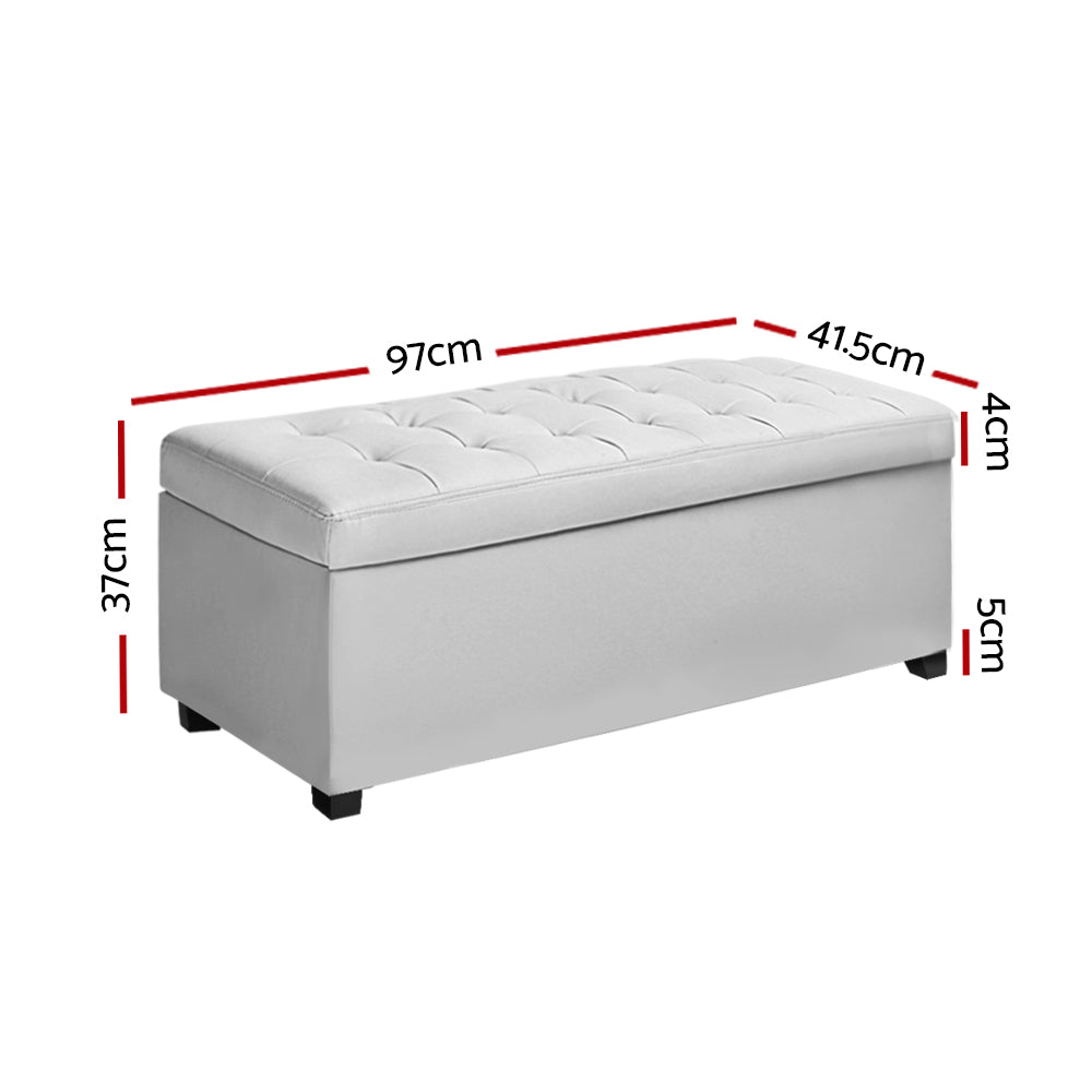 Artiss Storage Ottoman Blanket Box 97cm Leather White-1