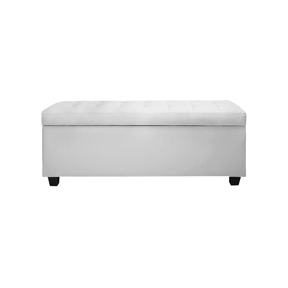 Artiss Storage Ottoman Blanket Box 97cm Leather White-2