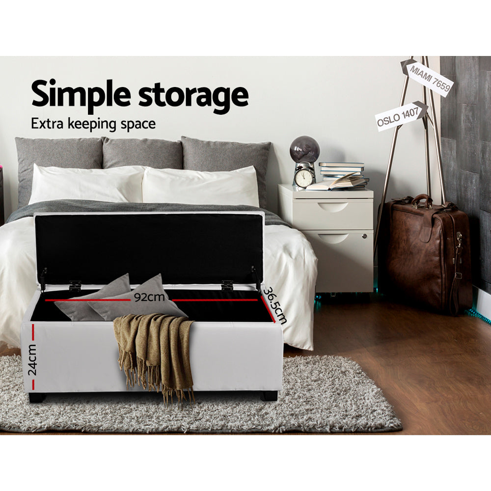 Artiss Storage Ottoman Blanket Box 97cm Leather White-5