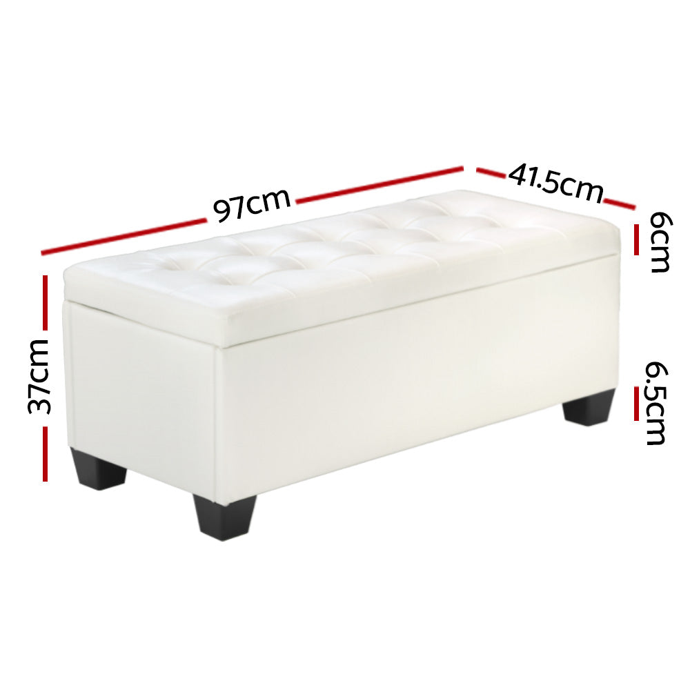 Artiss Storage Ottoman Blanket Box 97cm Leather White-1