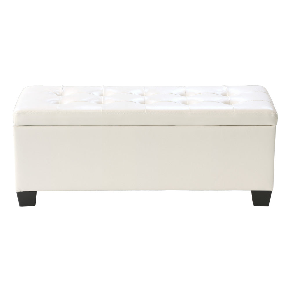 Artiss Storage Ottoman Blanket Box 97cm Leather White-2
