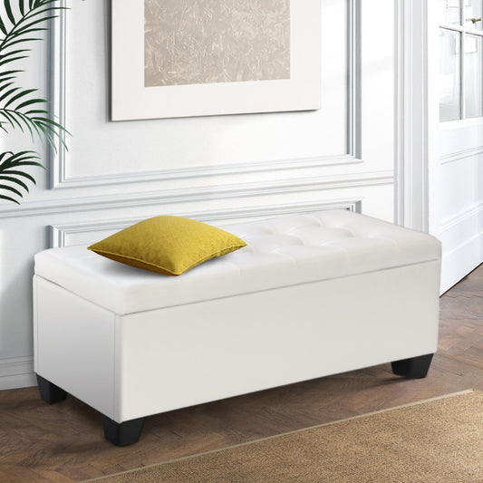 Artiss Storage Ottoman Blanket Box 97cm Leather White-0